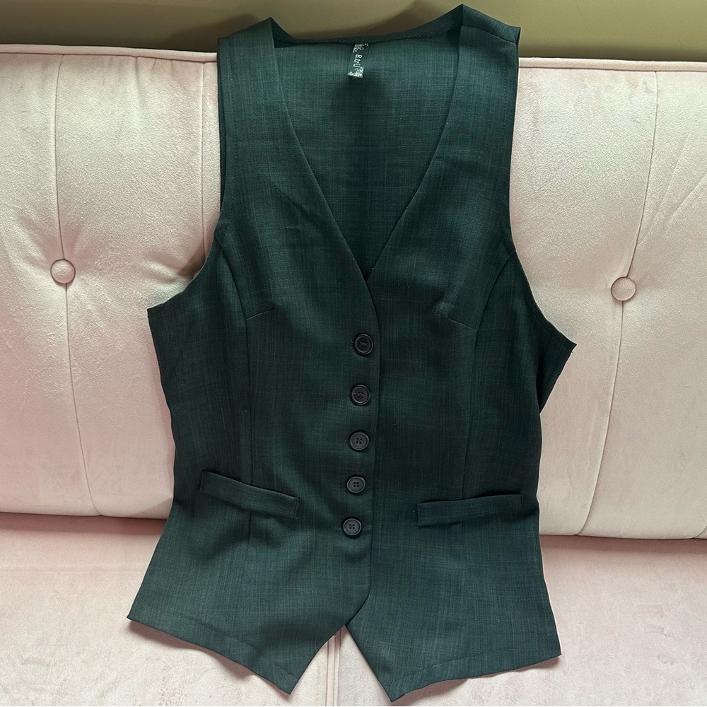 B Tru Black Fitted Button Y2K Vest Button Down Sz M